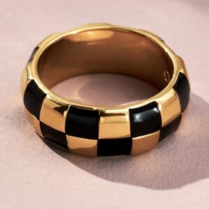 Clare V. Checker Ring Size 7 NWT Sold Out Rare Gold Black